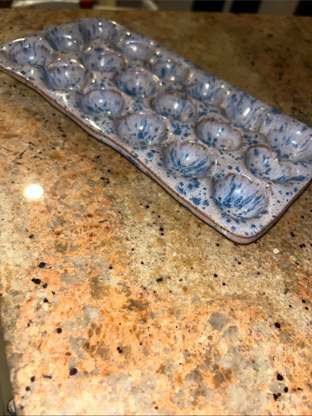 RARE!! Speckled Blue Ceramic EGG, ring, earrings trinket holder Tray